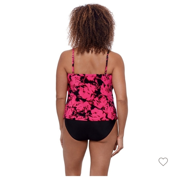 NWT Aqua Green Coral and Black Three Tiered Tankini Swim Top Size Small - Picture 3 of 6